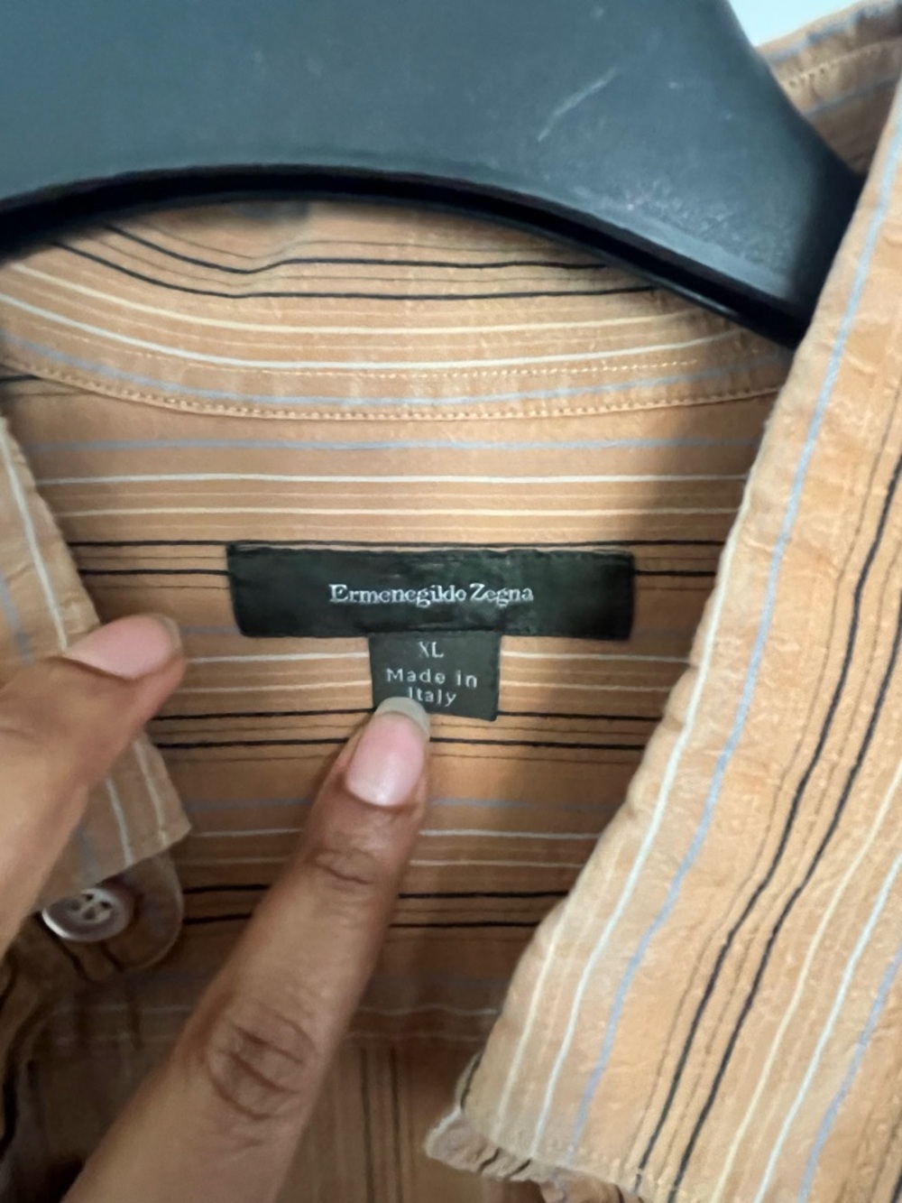 Ermenegildo Zegna Tan Shirt with Thin Blue & Black Stripes - Picture 4 of 7